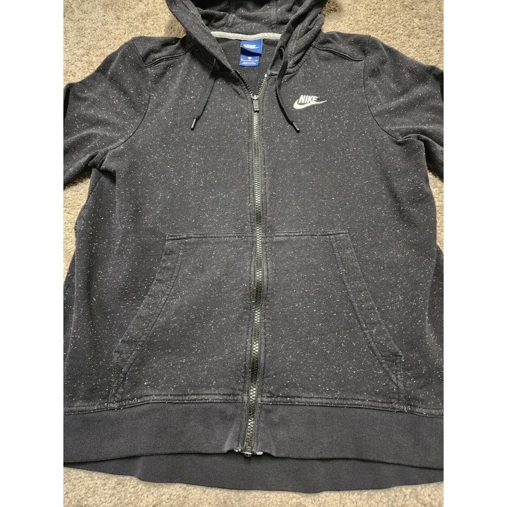 Rare Y2K Nike Speckled Hoodie Full‎ Zip Jacket Womens Medium Black - Picture 9 of 16